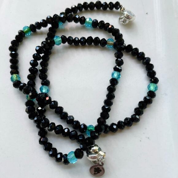 NWT, Artisan, Dainty Black Faceted Stone Necklace, Magnetic Clasp, 19" - Picture 1 of 5